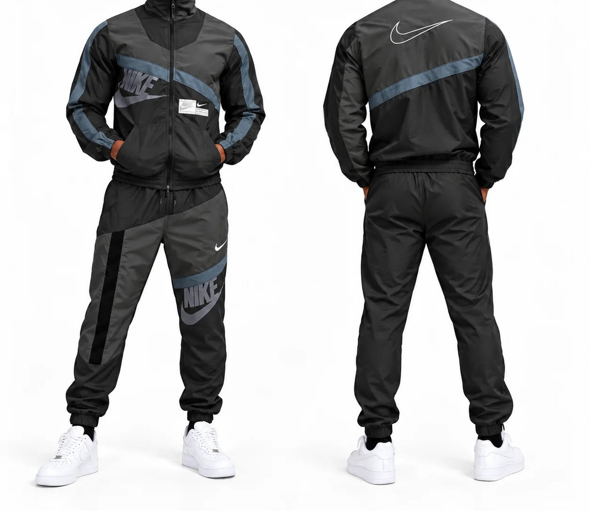 Chándal Nike grises logo plateado detalles azules