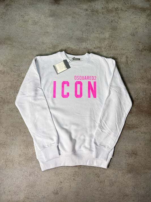 Sudadera DSQUARED blanco logo rosa