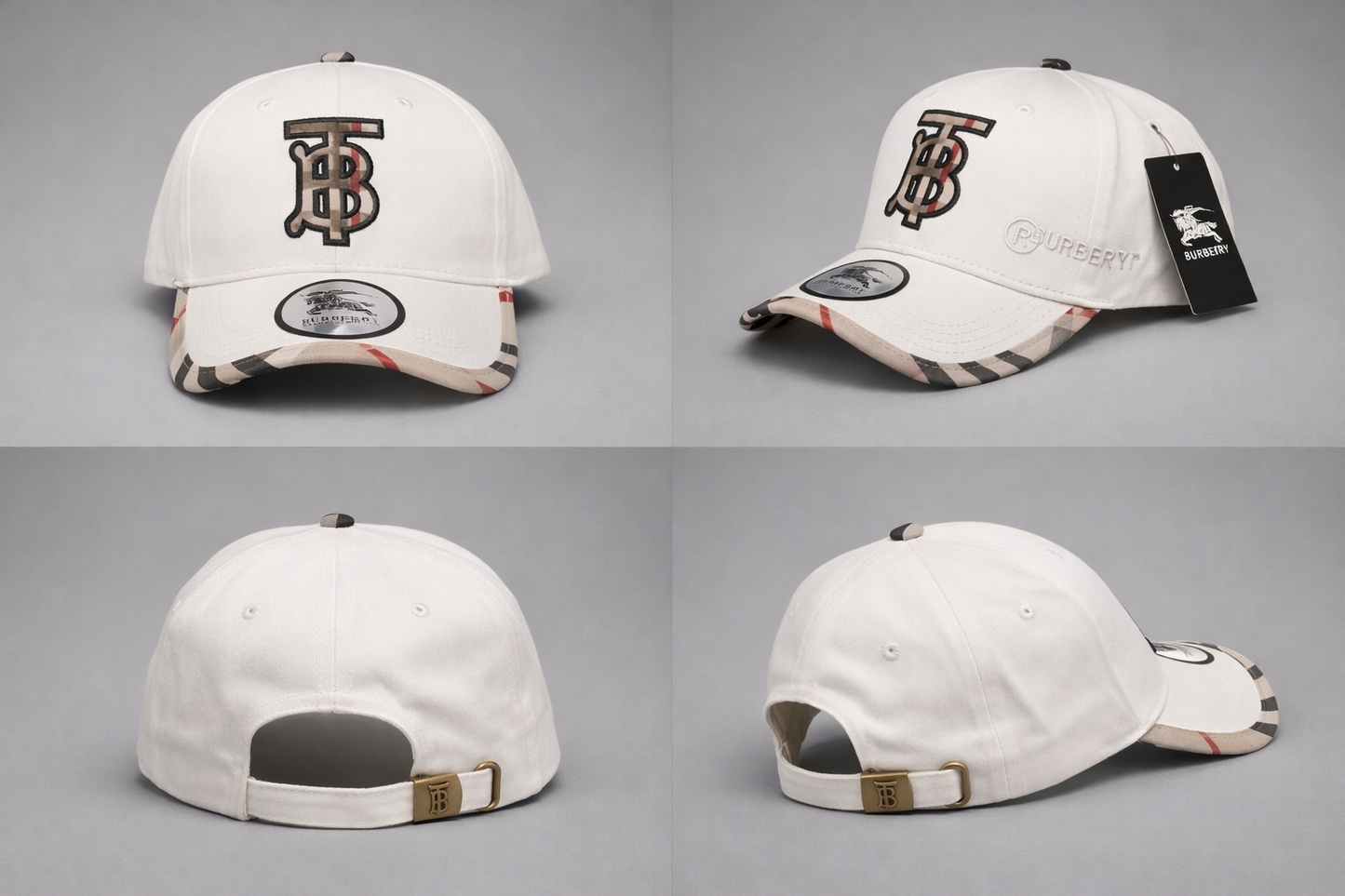 Gorra Burberry blanca logo marron