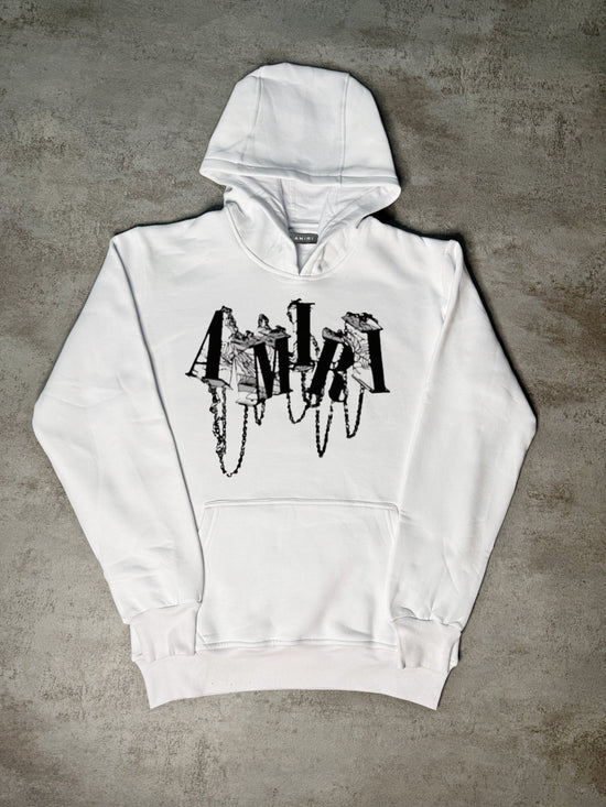 Sudadera AMIRI blanco logo negro letras muro