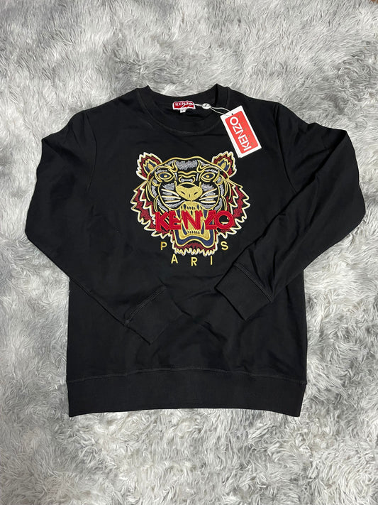 SUDADERA KENZO NEGRA LOGO ROJO Y DORADO