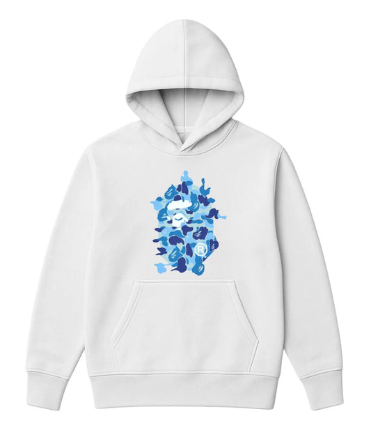 Sudadera BAPE blanco logo azul y blanco