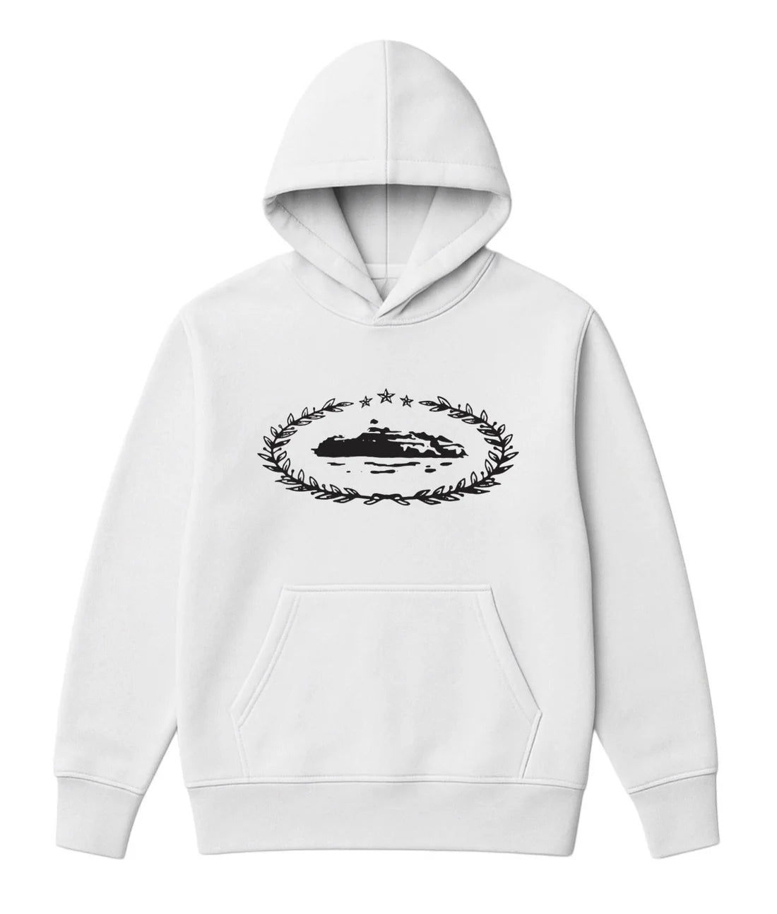 Sudadera CORTEIZ blanco logo negro estrellas