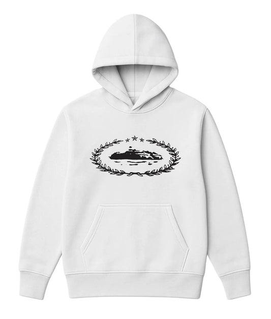 Sudadera CORTEIZ blanco logo negro estrellas