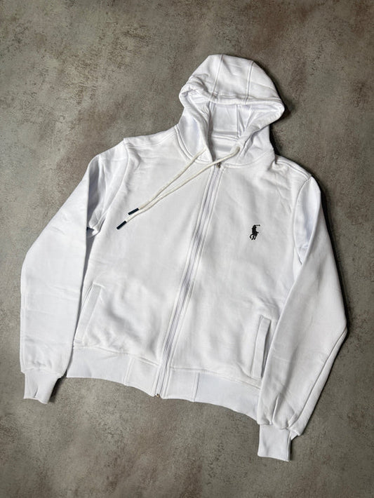 Sudadera RALPH LAUREN blanco logo negro con capucha y cremallera
