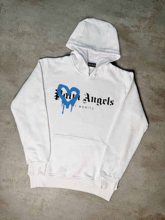 Sudadera Palm Angels blanco logo negro corazon azul