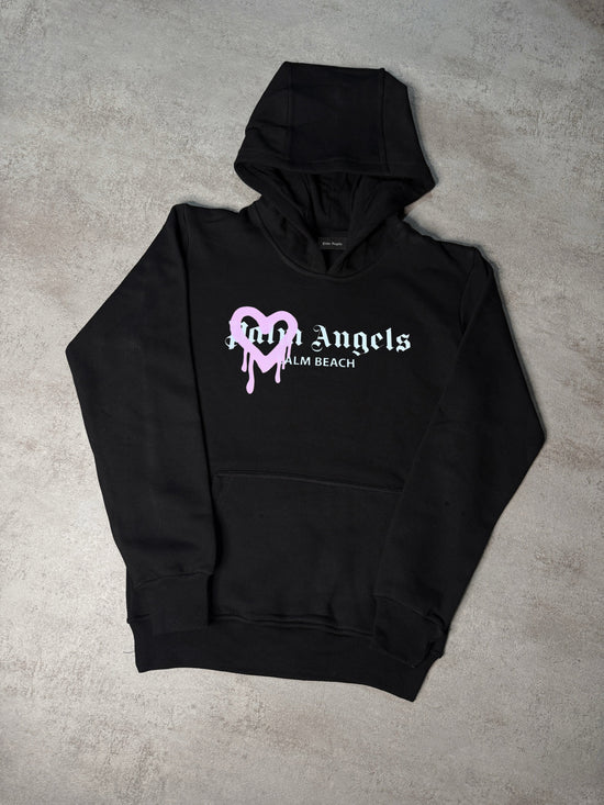 Sudadera Palm Angels negro logo blanco corazon rosa