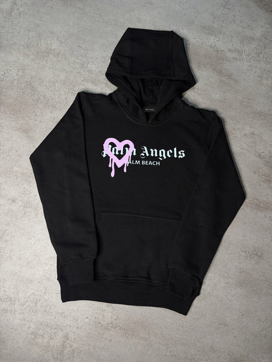 Sudadera Palm Angels negro logo blanco corazon rosa