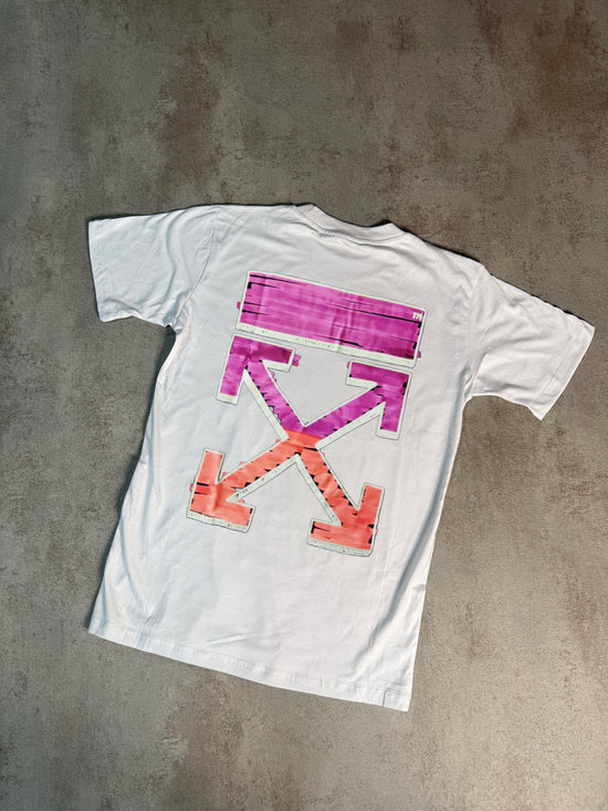 Camiseta off white logo mano blanco logo grande rosa