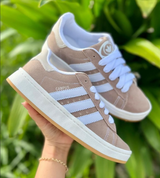 ADIDAS CAMPUS beige logo blanco