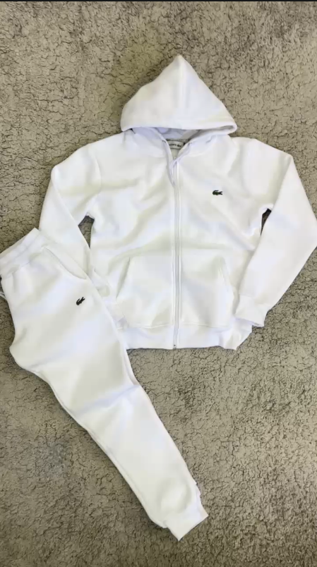 Chandal Lacoste blanco logo verde cremallera