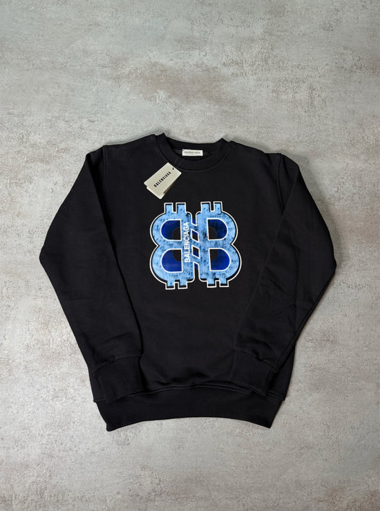 Sudadera BALENCIAGA negro logo azul detalles blancos
