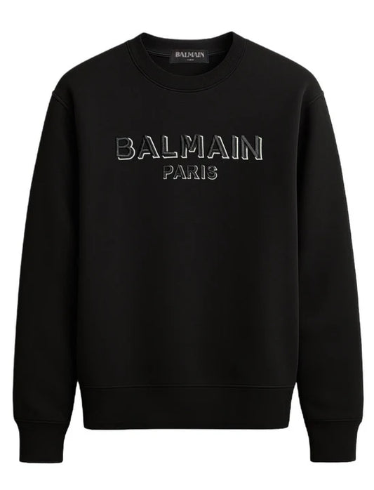 Sudadera BALMAIN negro logo negro contorno blanco