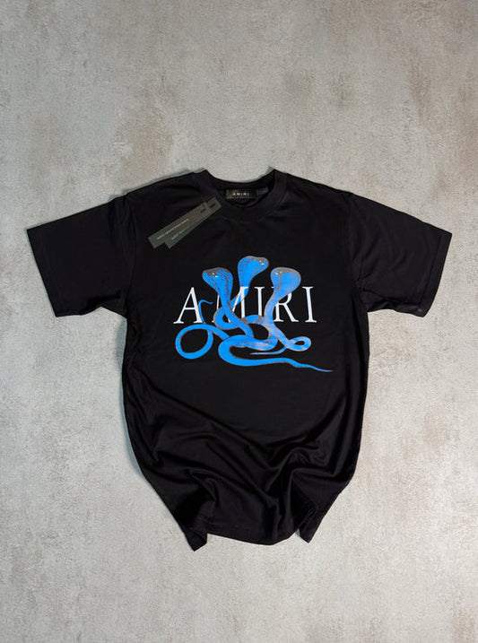 Camiseta amiri negro logo blanco serpientes