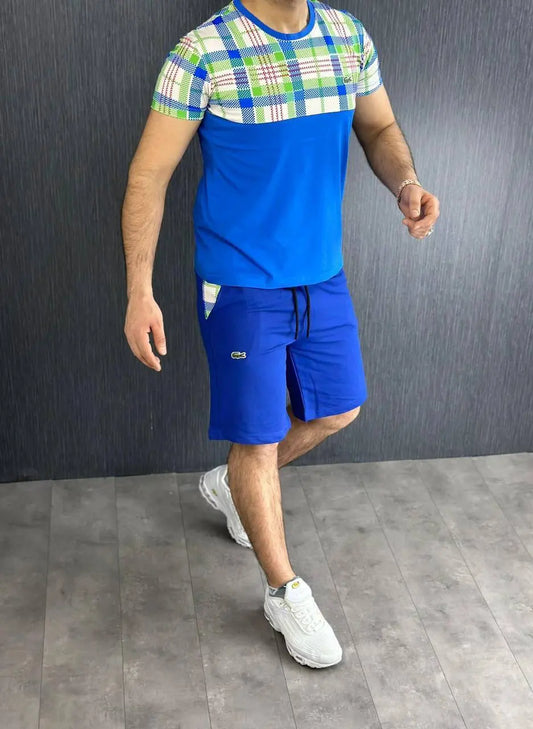 Conjunto corto Lacoste azul logo verde