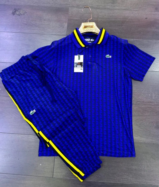 Conjunto Lacoste azul logo verde detalles amarillos y negros