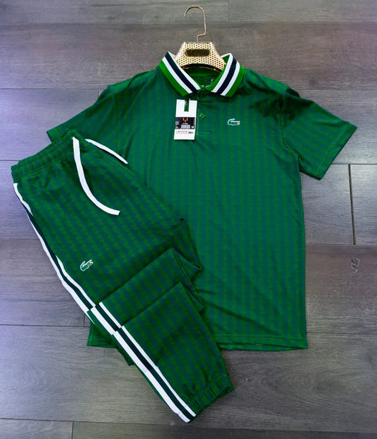 Conjunto Lacoste verde logo verde detalles blancos y negros