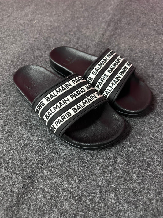 Chanclas balmain negra logo blanco