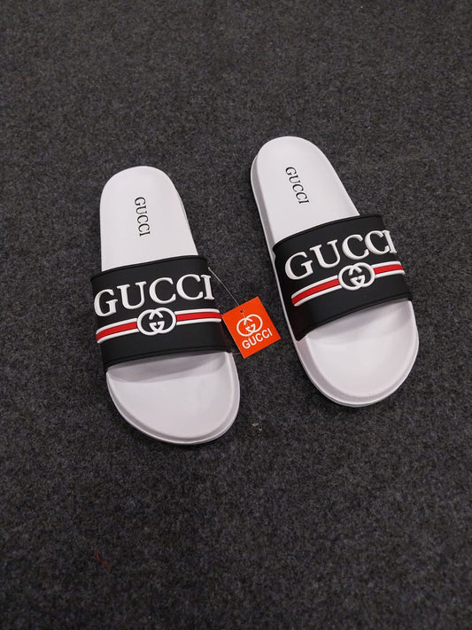 Chanclas gucci blancas y negras logo rojo