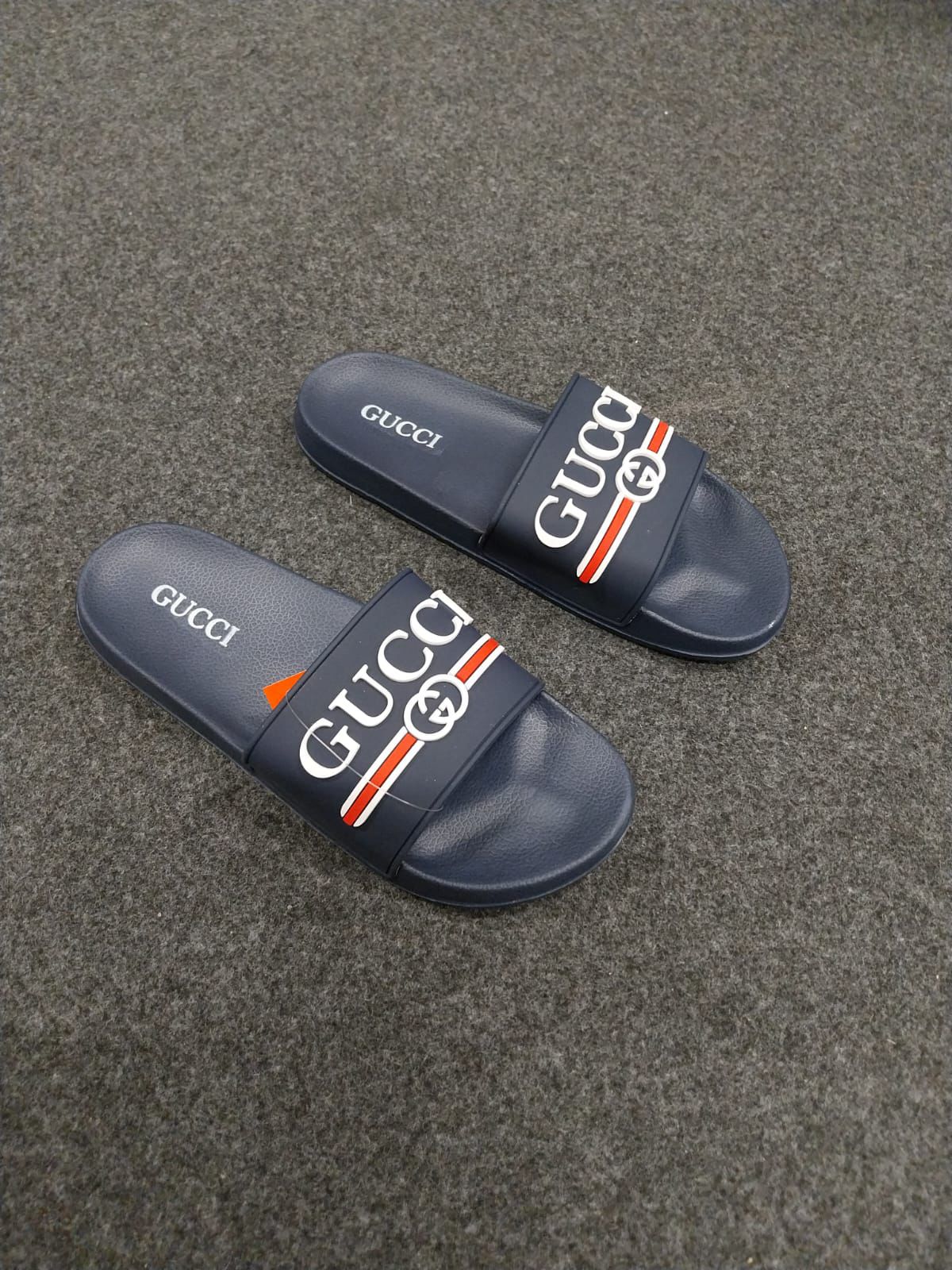 Chanclas gucci azules logo rojo