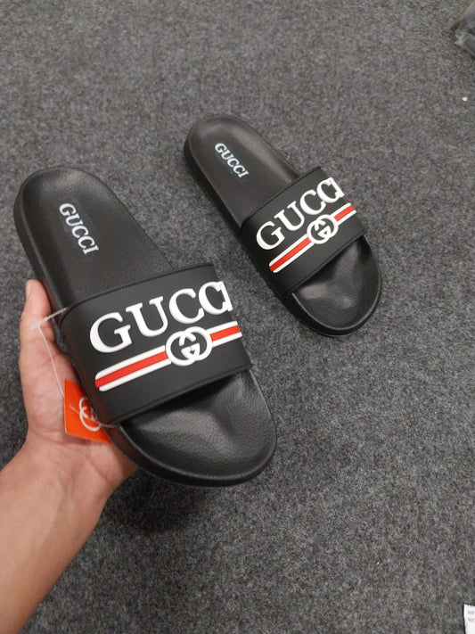 Chanclas gucci negras logo rojo