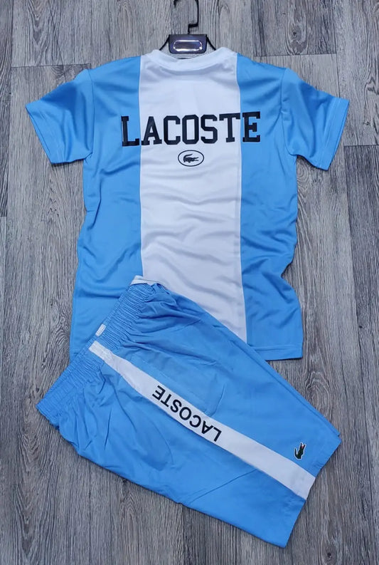 Conjunto corto Lacoste azul y blanco logo negro