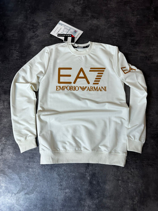 Sudadera armani blanca logo dorado