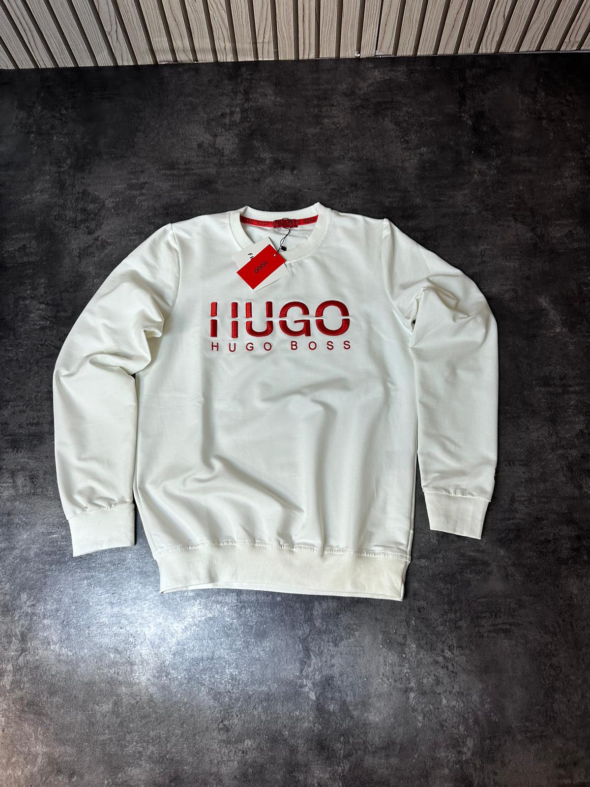 Sudadera hugo boss blanca logo rojo