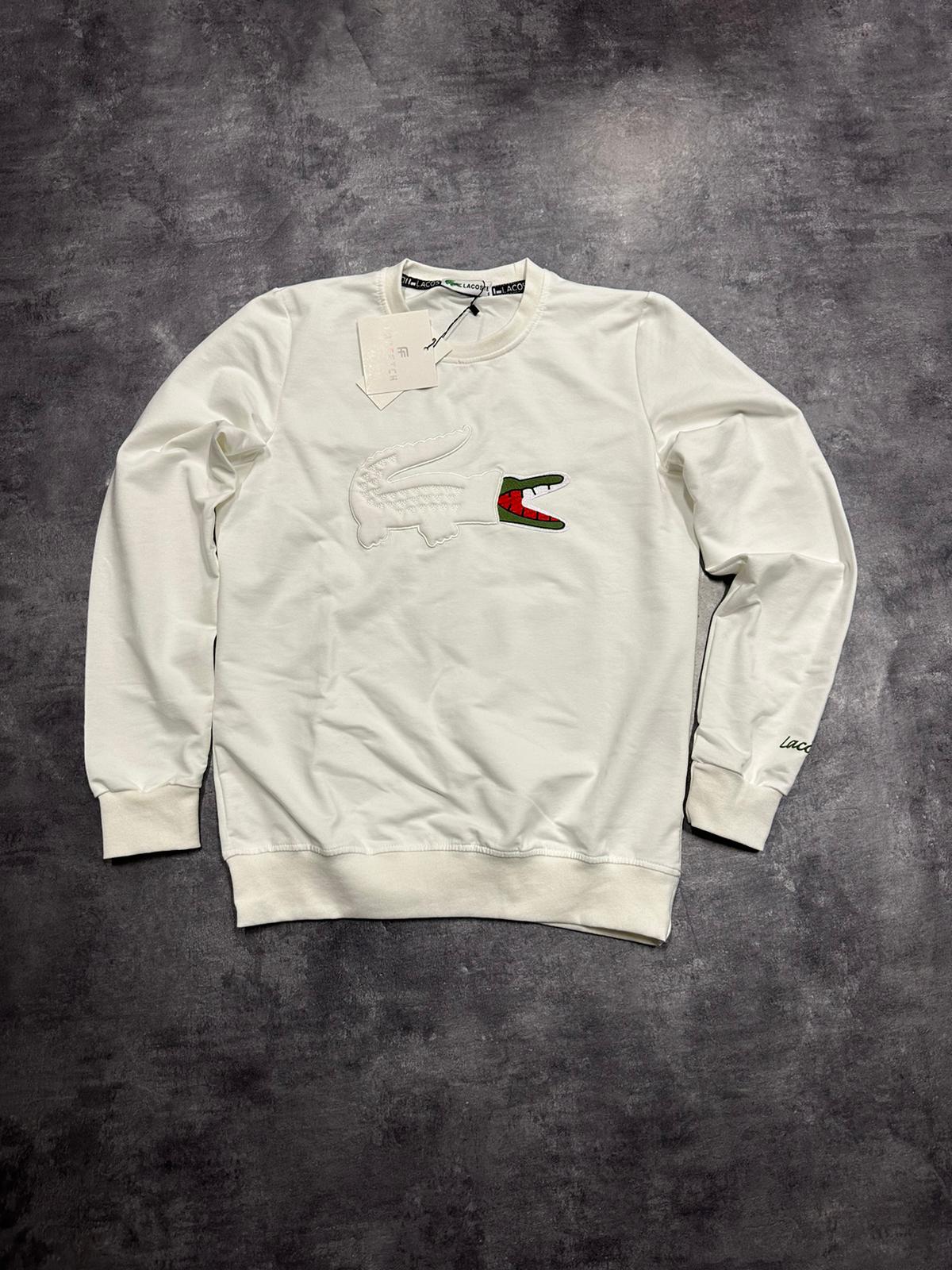 Sudadera Lacoste blanco logo negro y verde