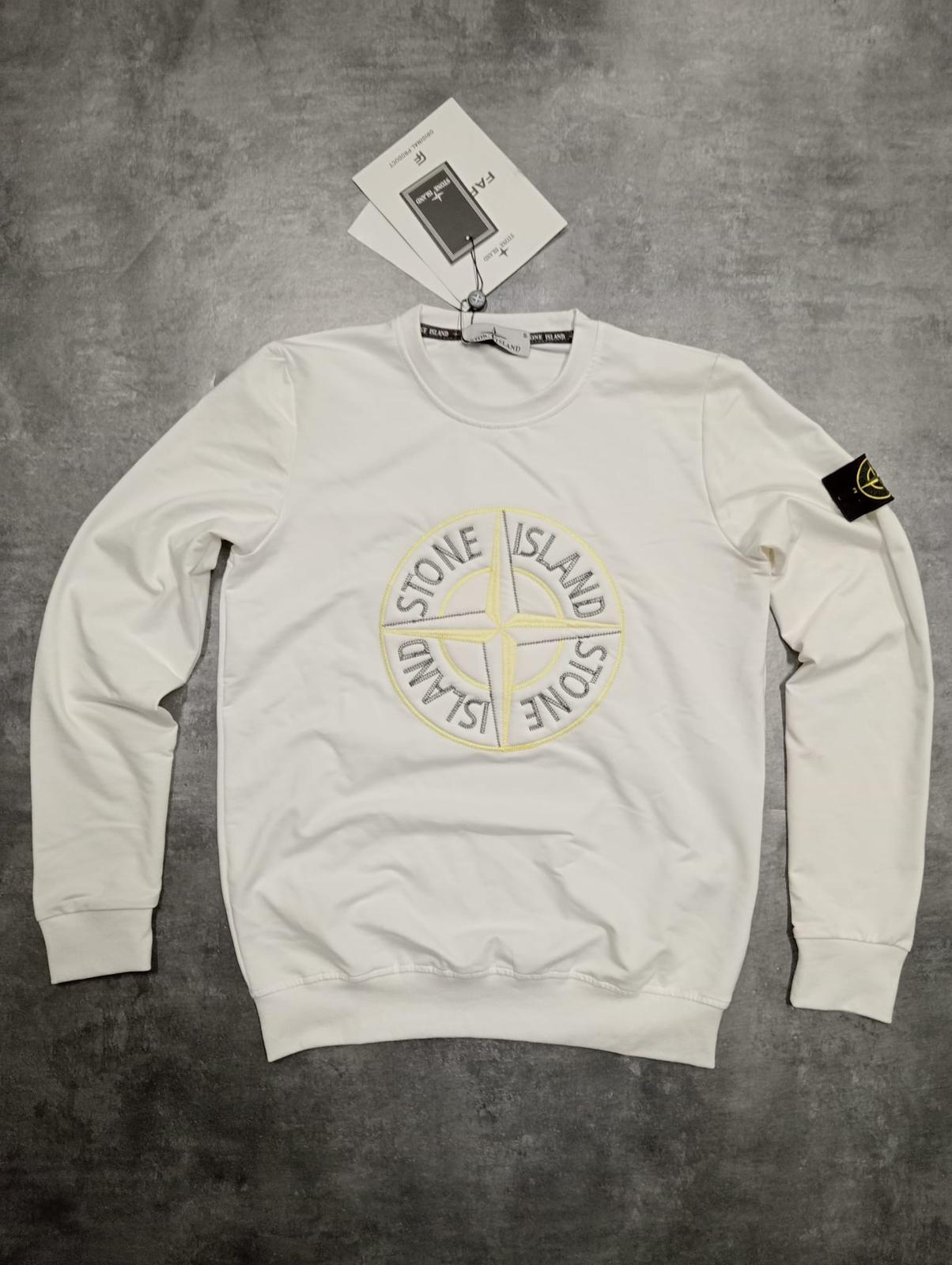 Sudadera Stone Island gris logo amarillo y gris