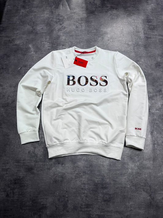 Sudadera Hugo Boss blanca logo en grande