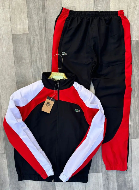 Chandal lacoste negro logo verde detalles rojos y blancos