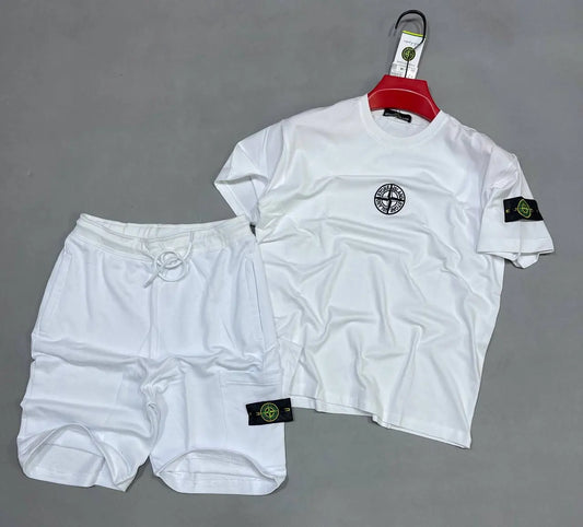 Conjunto Stone Island blanco logo negro
