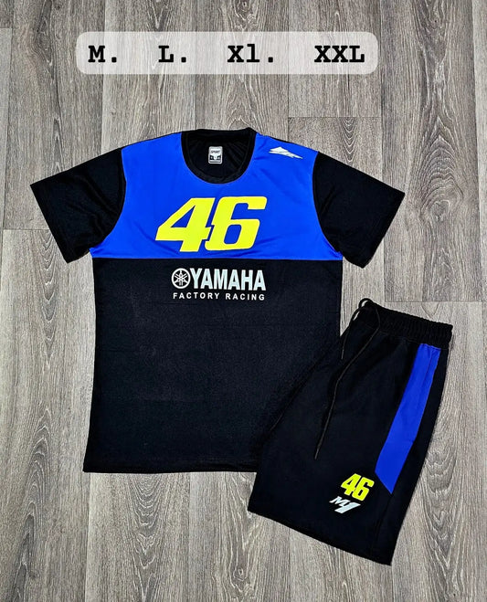 Conjunto corto yamaha negro y azul logo blanco