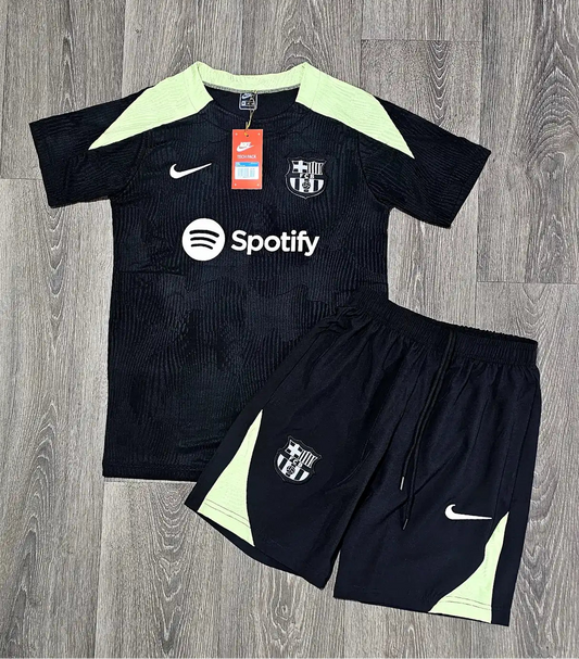 Conjunto corto Barcelona negra y verde lima