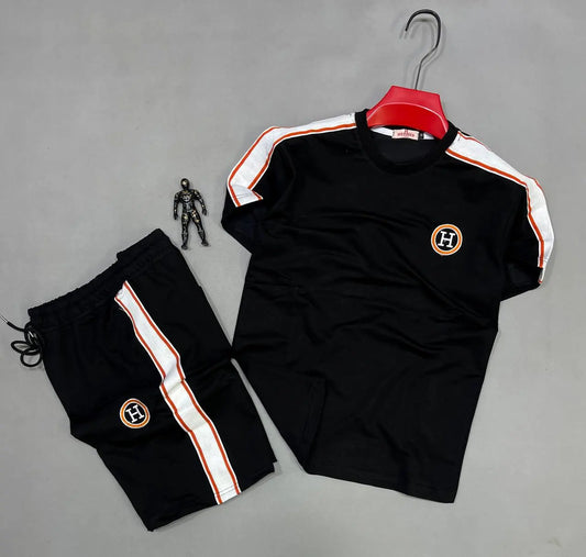 Conjunto corto Hermes negro detalles blanco y rojo