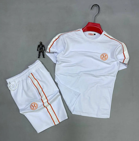 Conjunto corto Hermes blanco detalles blanco y rojo