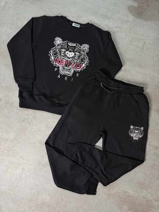 Chandal KENZO negro logo blanco y burdeos