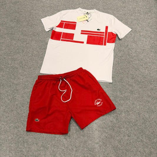 Conjunto lacoste rojo y blanca logo verde