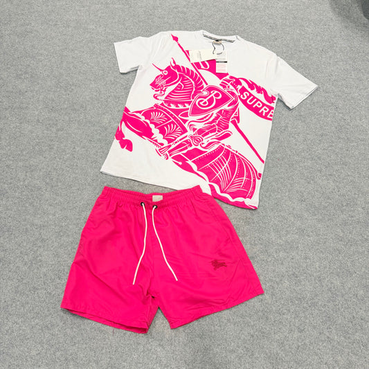 Conjunto burberry blanco logo rosa