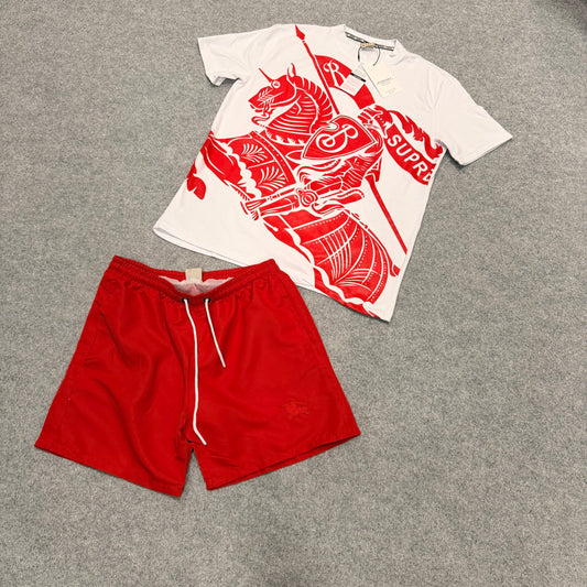 Conjunto burberry blanco logo rojo