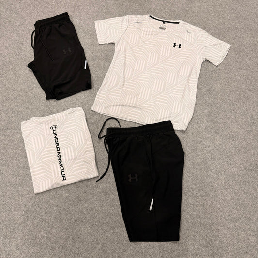 Conjunto under armour blanco y gris logo negro