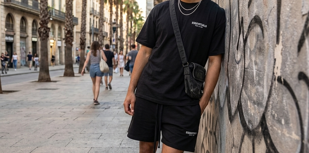 Conjunto Essentials negro logo blanco