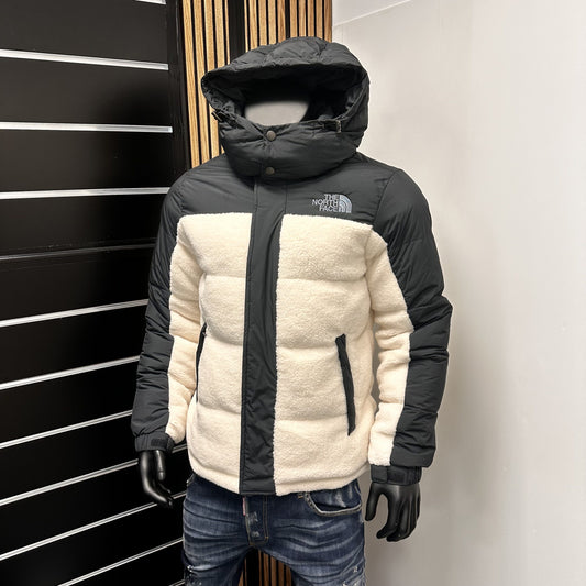 Chaqueta North Face negro y crema logo gris