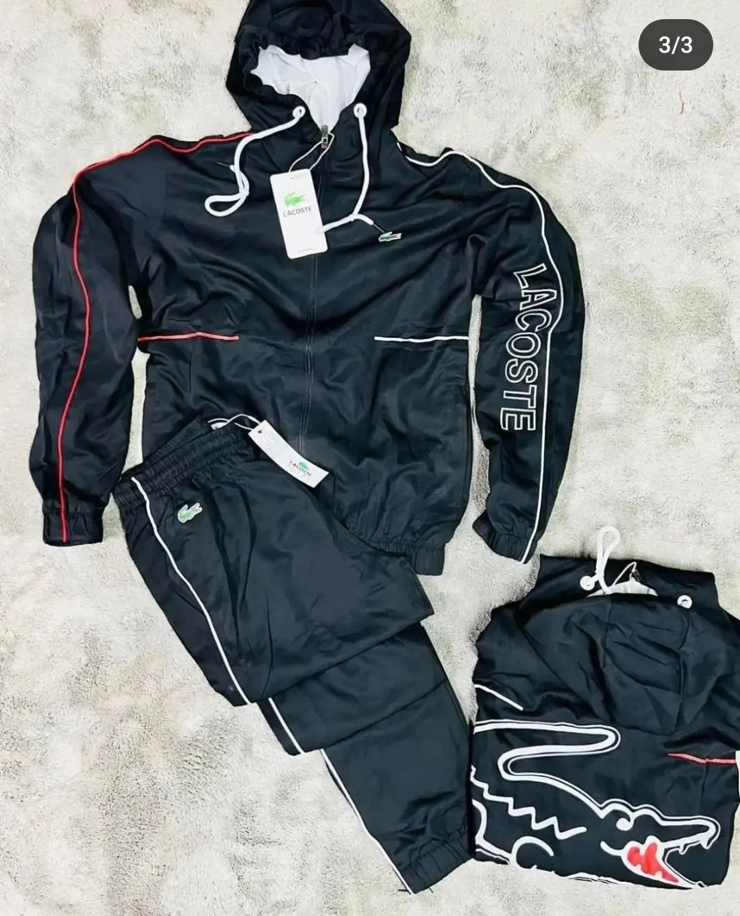 Chandal lacoste negro logo verde logo grande en espalda