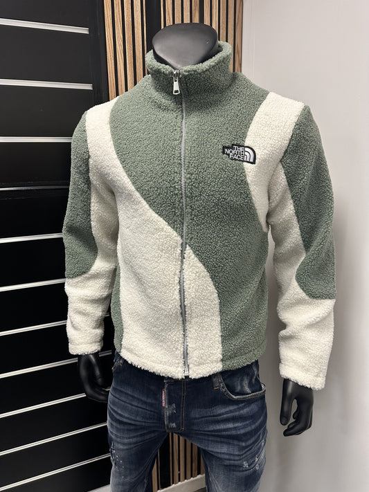 Chaqueta North Face verde y blanco logo blanco