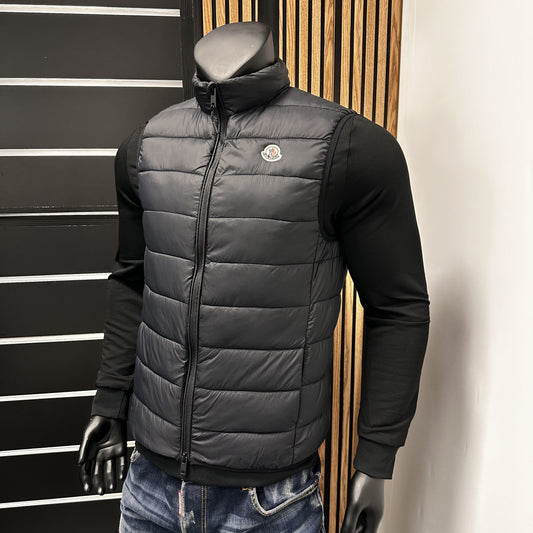 Chaleco moncler negro logo blanco