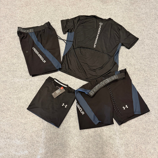 Conjunto under armour negro y azul marino detalles blancos