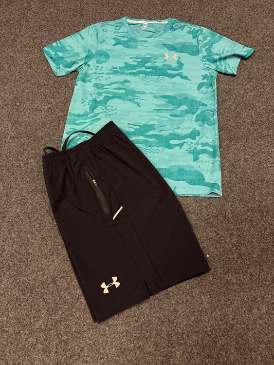Conjunto Under Armour azul logo blanco
