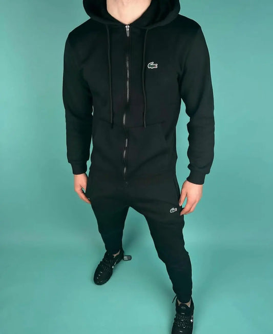 Chandal Lacoste negro logo verde cremallera